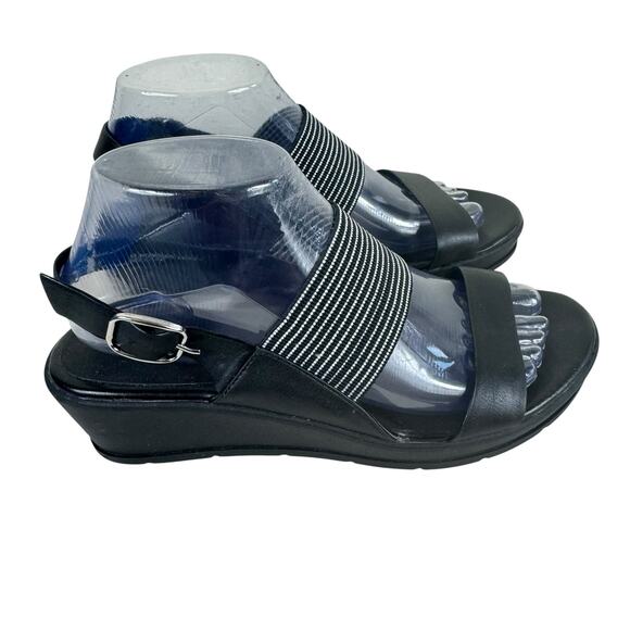 Andrew Geller Fileena Black Open Toe Strappy Heeled Wedge Sandals Size 8 - Picture 3 of 7